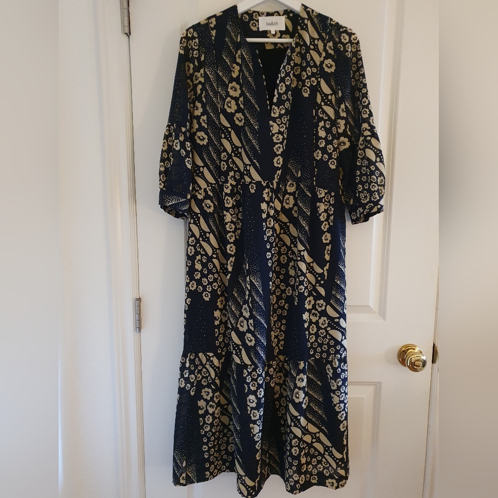 BA&SH midnight blue floral midi dress
